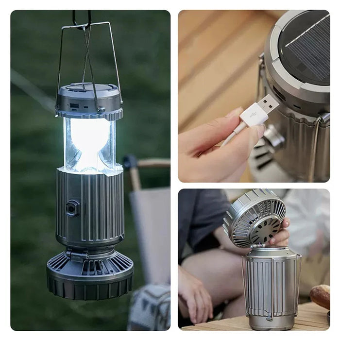 Solar Camping Fan With Lantern Collapsible Solar Powered USB Rechargeable Emergency Hanging Lights for Outdoor Camping Tent