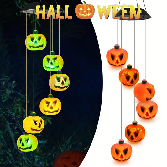 1PC Halloween Solar Wind Chimes Color Changing with 6 LED Pumpkin Waterproof Lights by Solar Powered Suitable For Holiday Party