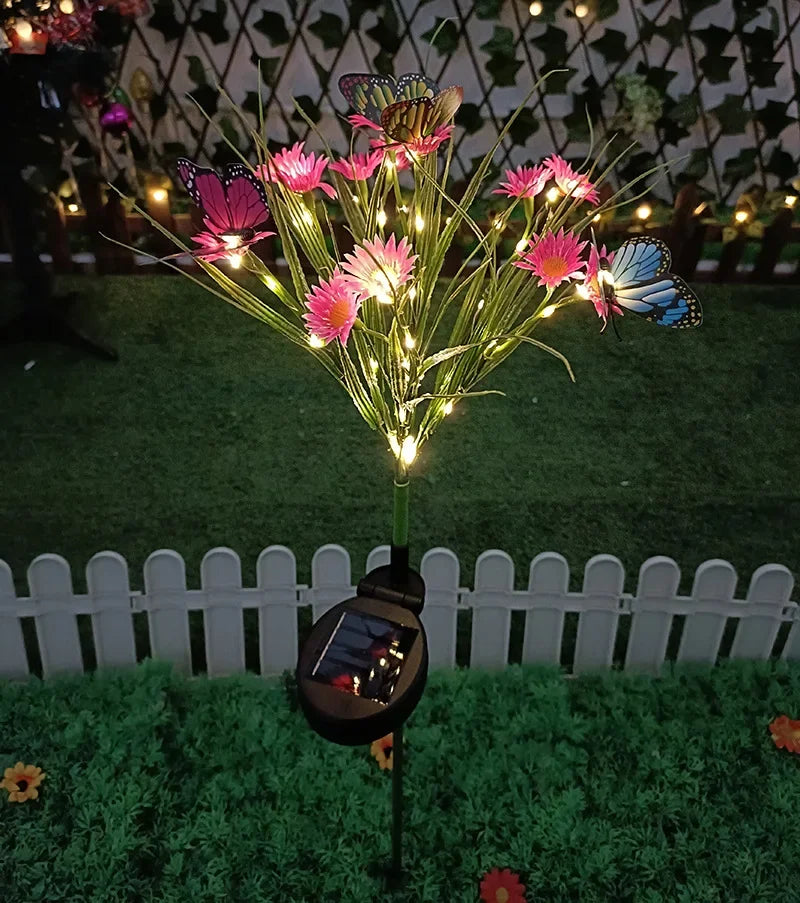 Solar Garden Lights Wild Flower Chrysanthemum Stake Lawn Lamp Waterproof Garden Butterfly  Lamps Yard Art for Home Decoration