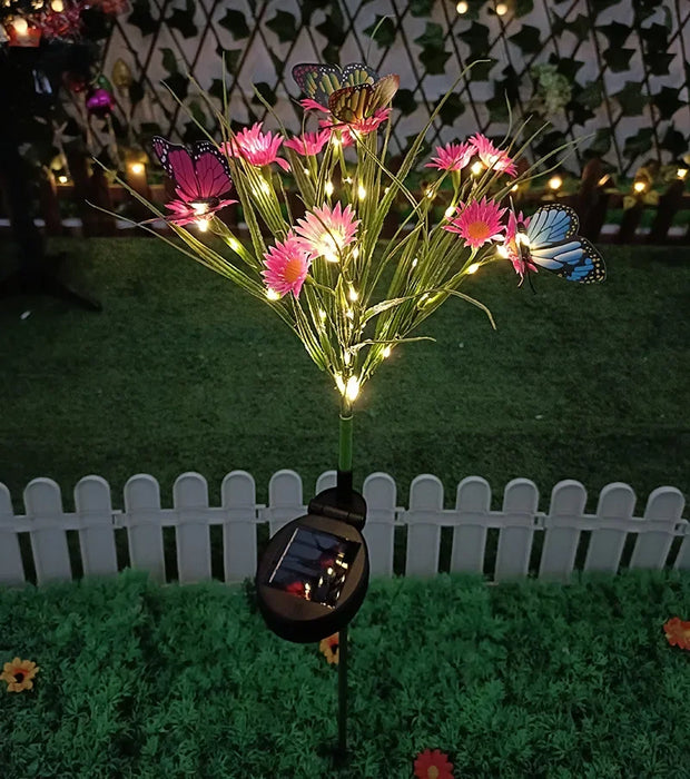 Solar Garden Lights Wild Flower Chrysanthemum Stake Lawn Lamp Waterproof Garden Butterfly  Lamps Yard Art for Home Decoration