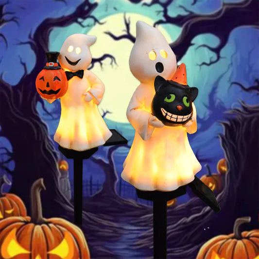 Halloween Solar Ghosts Pathway LED Light Anto On & Off Ghosts Lamp White Ghost Figurine Decoration for Haunted House Decor 2024