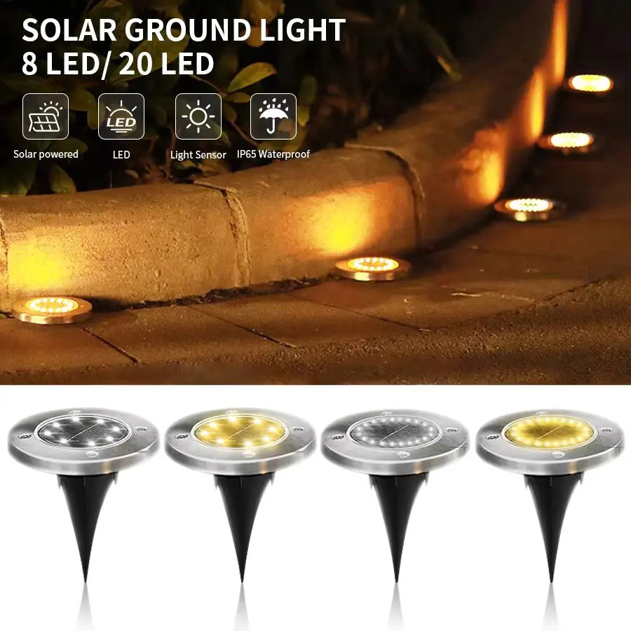 1/2pcs/4pcs/8pcs Outdoor Solar Lights Buried Garden Decor 8/20LED Lamp Sunlight Power Disk Light Underground Yard Lawn Spotlight