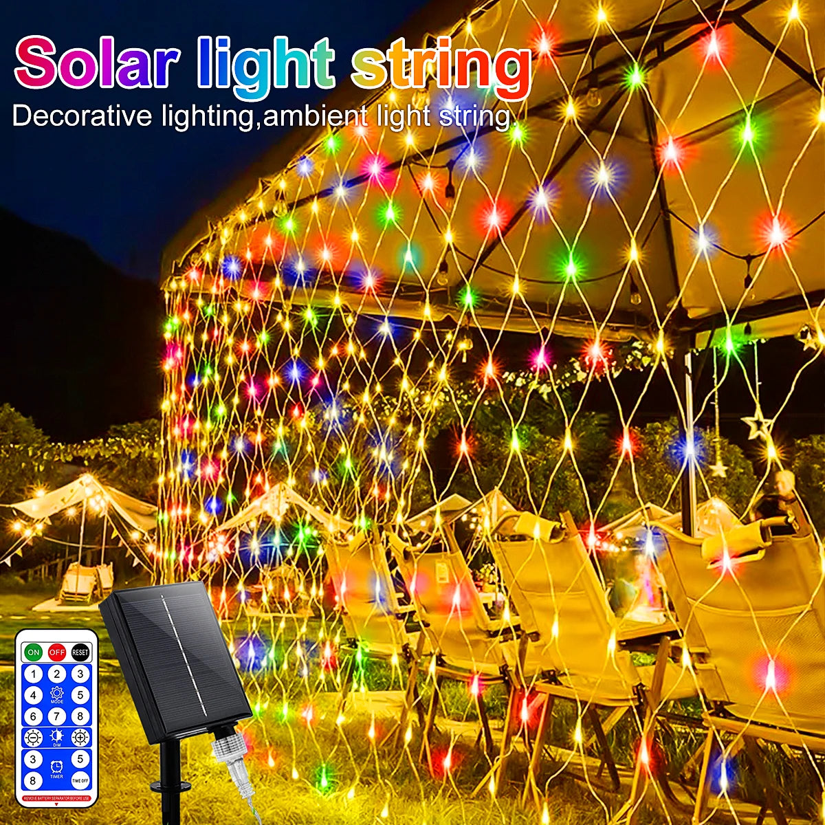 1pc Solar Net Lights Bush Net Lights Mesh Lights 8 Modes Remote Control Auto On/Off Outside Twinkle Lights For Patio Wall Roof