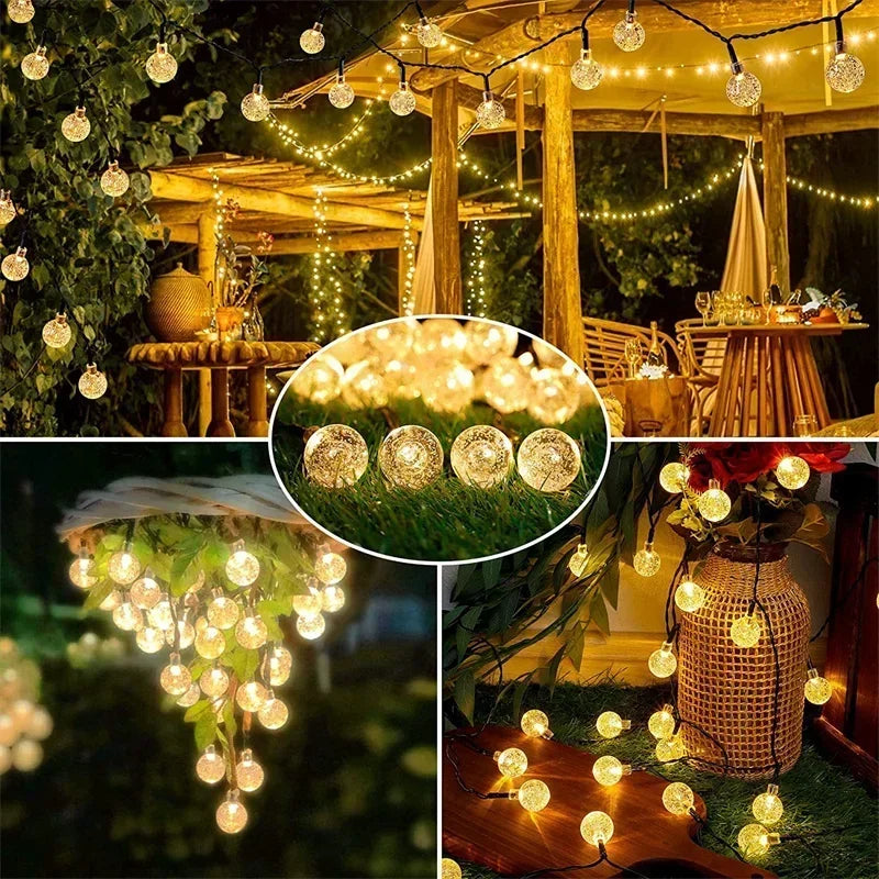 Solar Bubble Light String 8 Lighting Modes LED Lights Holiday Garden Tree Yard Party Christmas Outdoor Street Camping Decoration
