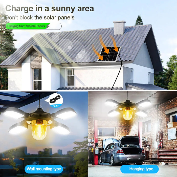 Solar Shed Light Indoor Outdoor with Motion Sensor Solar Pendant Light 5 Mode Timers Waterproof Gazebo Garage Shop Barn Home