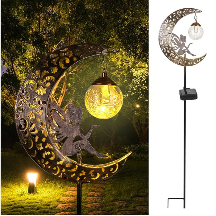 Solar Garden Statues Outdoor Decor Fairy Moon Figurine Light Stake Ornament for Patio, Lawn, Yard, Pathway gift for Mom Grandma