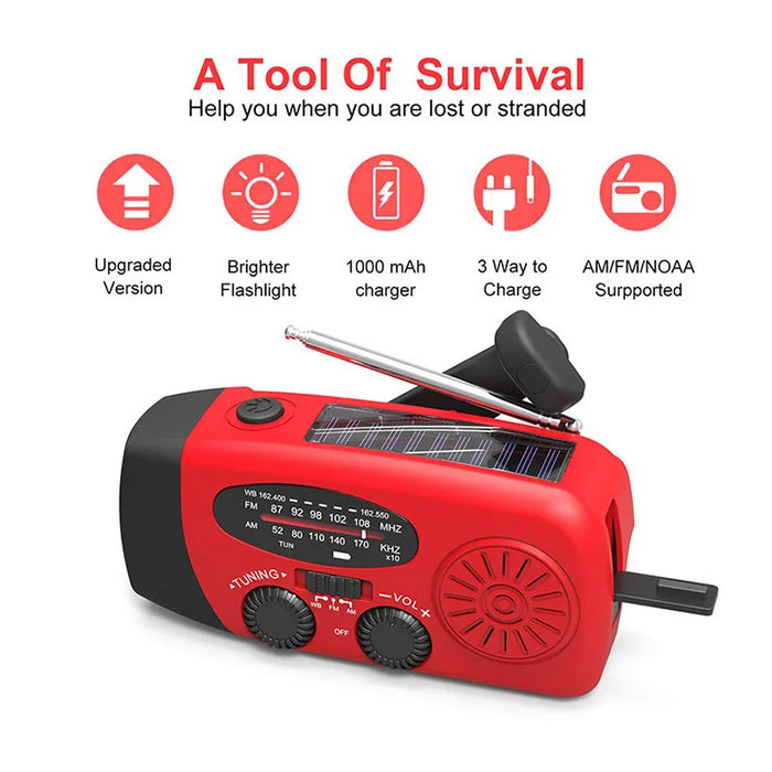 Solar Hand Crank RADIO Receiver US Mini Portable AM/FM Weather Radio With Multifunctional Flashlight Emergency Power supply/Bank