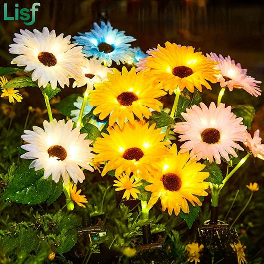 Solar Garden Flower Lights Outdoor Fabric Daisy Lavender Flowering Vine‌ LED Landscape Decorating for Yard Patio Flowerpot