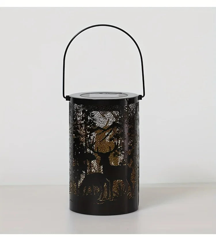 Solar Lantern Deer And Forest Pattern Hollow Projection Light Outdoor Garden Decor Threshold Courtyard Landscape Terrace Lamp
