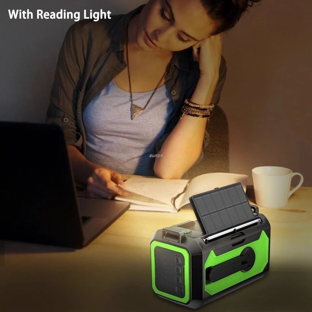 AM/FM/NOAA Solar Hand Crank Radio 12000mAh Emergency Radio Reading Lamp Flashlight SOS Alarm Power Bank Speaker רדיו ופנס חירום