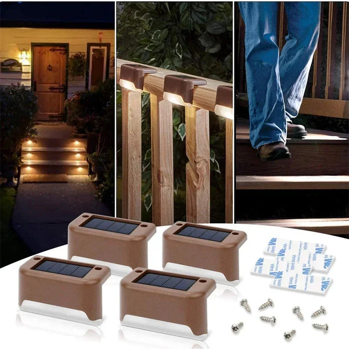 4Pack Solar Deck Lights LED Waterproof Outdoor Solar Powered Warm LED Step Lights for Decks Stairs Patio Yard Garden Decor Fence
