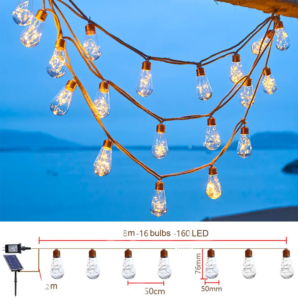 Solar Ball Lights 8M USB Charging 10 LEDs/Bulb 8 Modes Remote Control Waterproof Outdoor Decoration Warm White+RGB