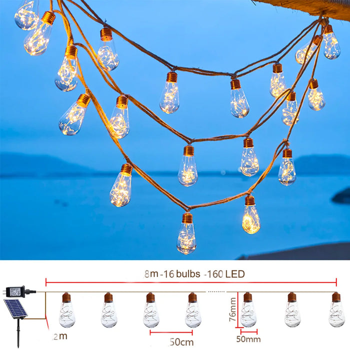 Solar Ball Lights 8M USB Charging 10 LEDs/Bulb 8 Modes Remote Control Waterproof Outdoor Decoration Warm White+RGB