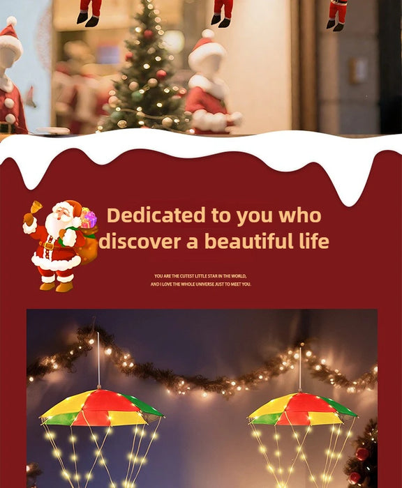 Parachute Santa Claus Christmas Yard Eaves Hanging Decorative Lights Leather String Lights Christmas Skydiving Light String