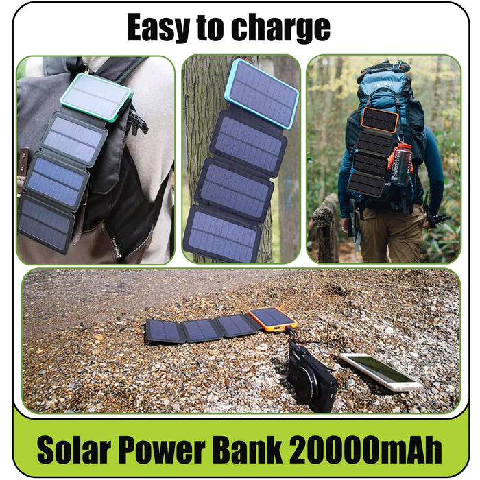 Folding solar panel power bank 20000, supports fast charging, sufficient capacity, LED emergency light suitable for travel