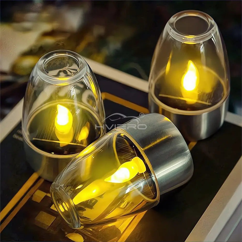 Solar LED Lights Stainless Steel Candle Outdoor Courtyard Lamp Decorative Atmosphere Halloween Candlelight Dinner Night lights