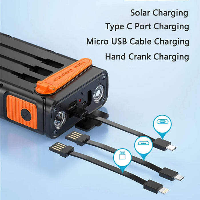 30000mAh Hand Crank Solar Power Bank PD 20W External Battery Fast Charging Powerbank for iPhone 14 Xiaomi Portable Solar Charger