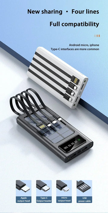 Solar Power Bank Large Capacity Spare Battery Fast Charging Portable Power Banks 20000mAh Auxiliary Batteries Outdoor