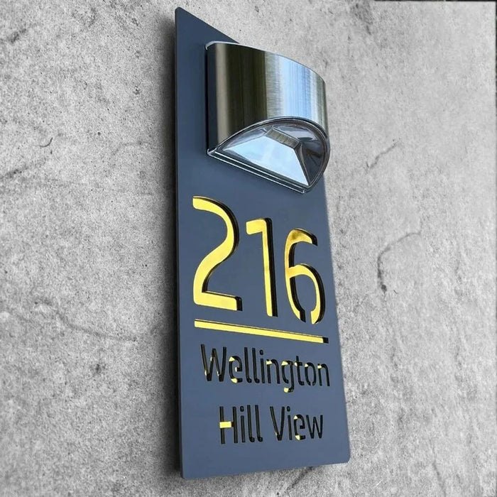 Customize Rectangle House Sign Solar LED Light Modern Residential Address Plaque Outdoor House Number Street Name Door Plates