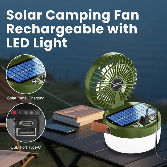 Solar Camping Fan Rechargeable Camping Light, Folding Portable Solar Outdoor Lights with USB Output for Camping Tent, Mountain,