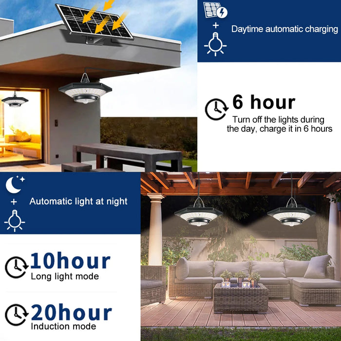 Solar Pendant Lights Outdoor Solar Shed Light Motion Sensor 288 LEDs Dimmable Indoor Barn Lamp Waterproof Gazebo Yard Garage Pat