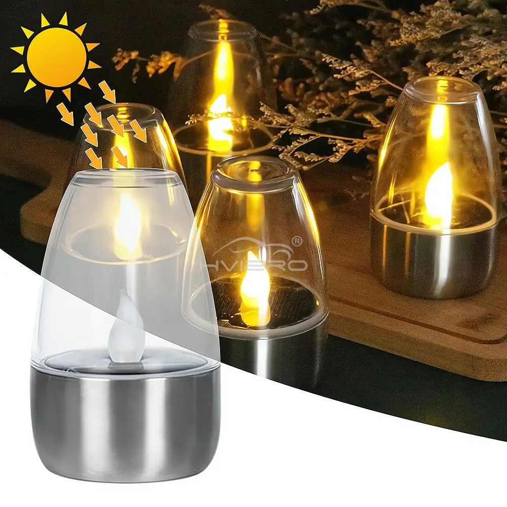 Solar LED Lights Stainless Steel Candle Outdoor Courtyard Lamp Decorative Atmosphere Halloween Candlelight Dinner Night lights