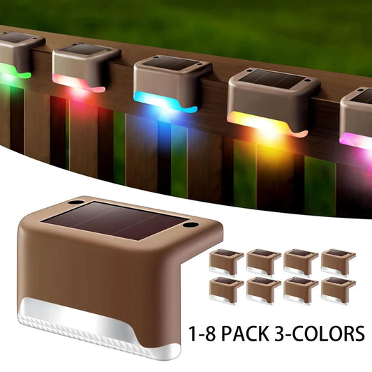1-8 Pack Led Solar Step Lights Outdoor Fence Garden Lamp for Stairs Yard Patio Pathway Deck 3 Colors Waterproof RGB Sunlight