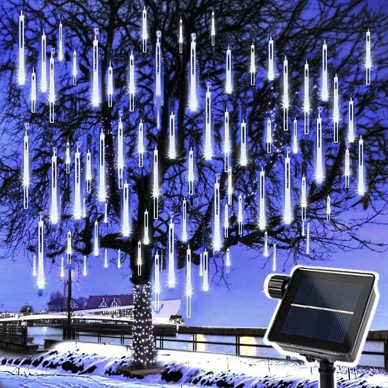 Solar Meteor Shower Rain LED String Lights 8 Tubes Street Garlands Christmas Tree Decorations for Outdoor Fairy Garden Lights
