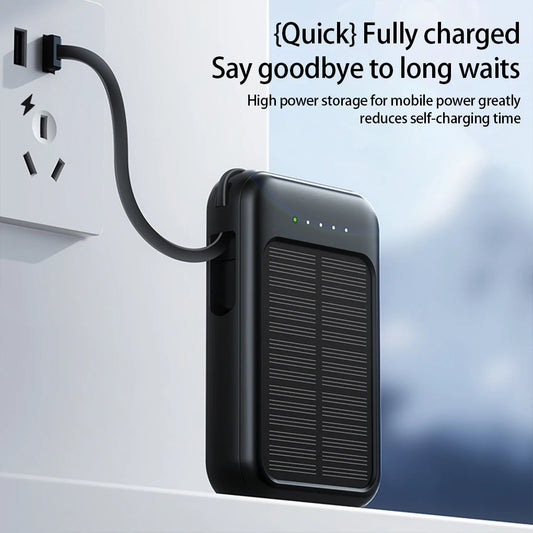 20000mAh High Capacity Solar Power Bank External Charger Powerbank LED Light New Solar Charger Built Cables 2 USB Ports
