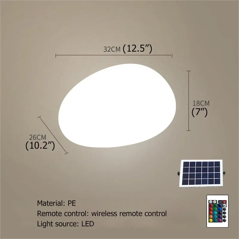 Solar Garden Lights Led Modern Creative White Stones Shape Waterproof IP65 with Remote Control Decor Home Courtyard Lawn Lamp