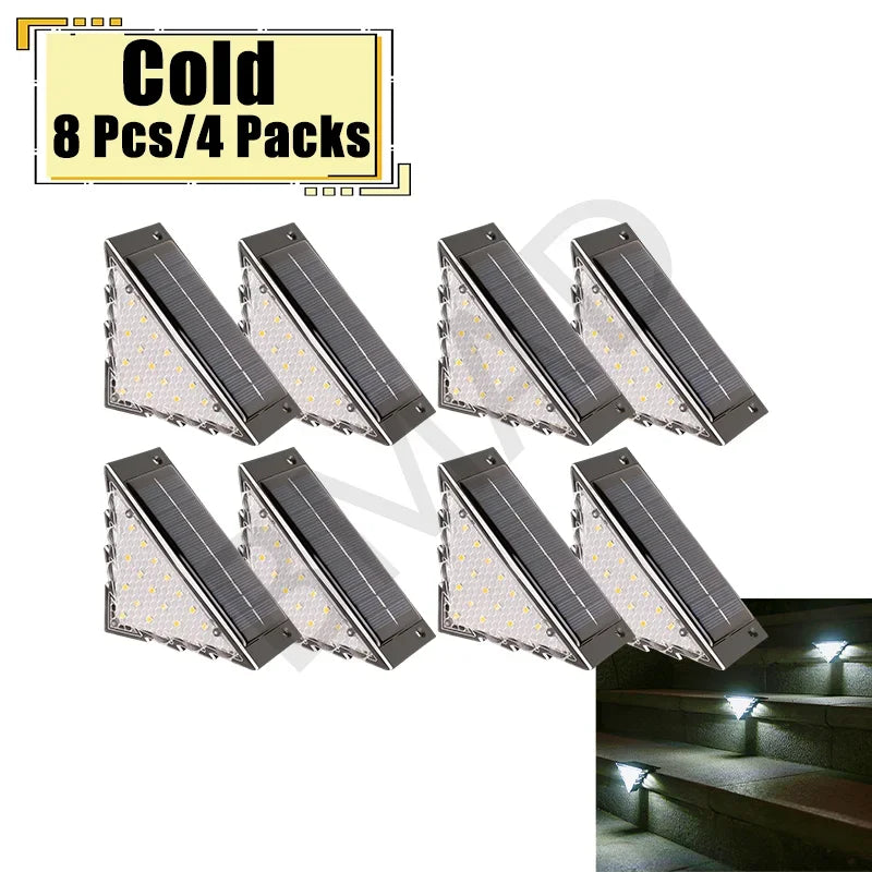 Outdoor Solar Step Lamp Two-Tone Triangle LED Waterproof Auto-On Deck Lantern for Patio Yard Driveway Porch Decorative Lighting