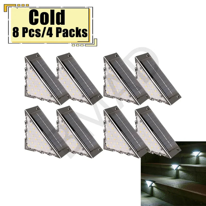 Outdoor Solar Step Lamp Two-Tone Triangle LED Waterproof Auto-On Deck Lantern for Patio Yard Driveway Porch Decorative Lighting
