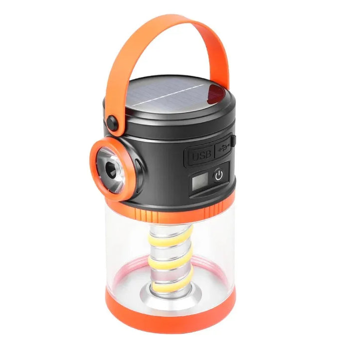 Solar Powered Camping Lamp Portable Flashlight Double Light Emergency Lights USB Charge Waterproof for Outdoor Hiking Tent