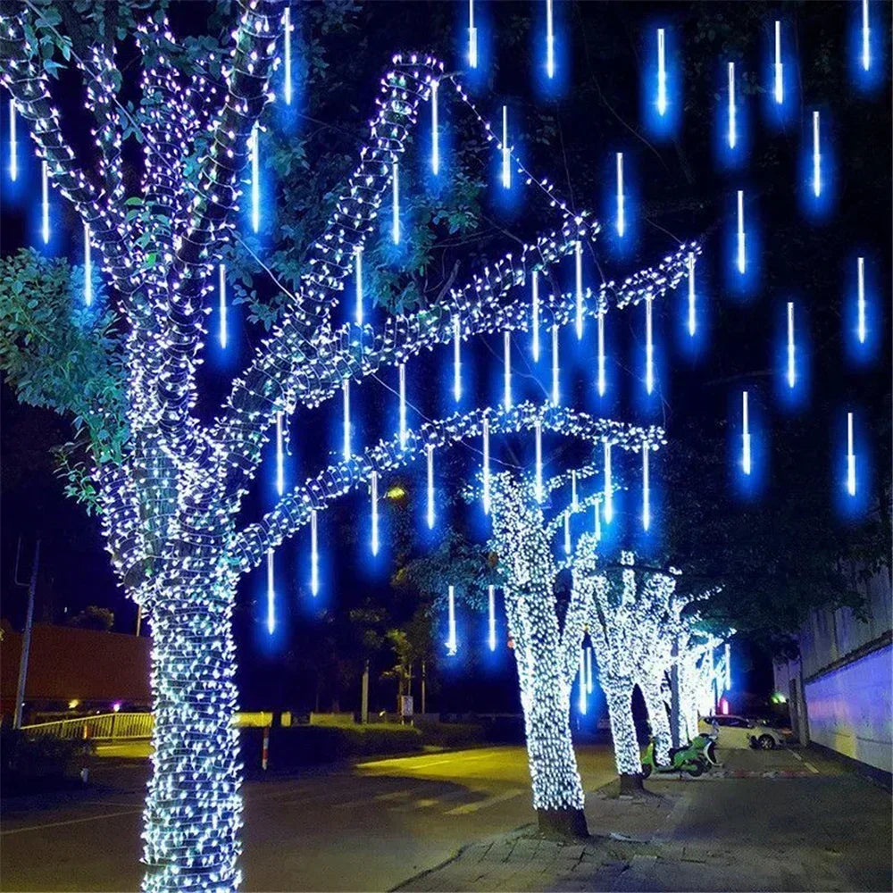 Outdoor Christmas Decoration 30/50cm Solar Meteor Shower Rain Holiday Light Led Light String for Tree Garden 8 Tube Fairy Light
