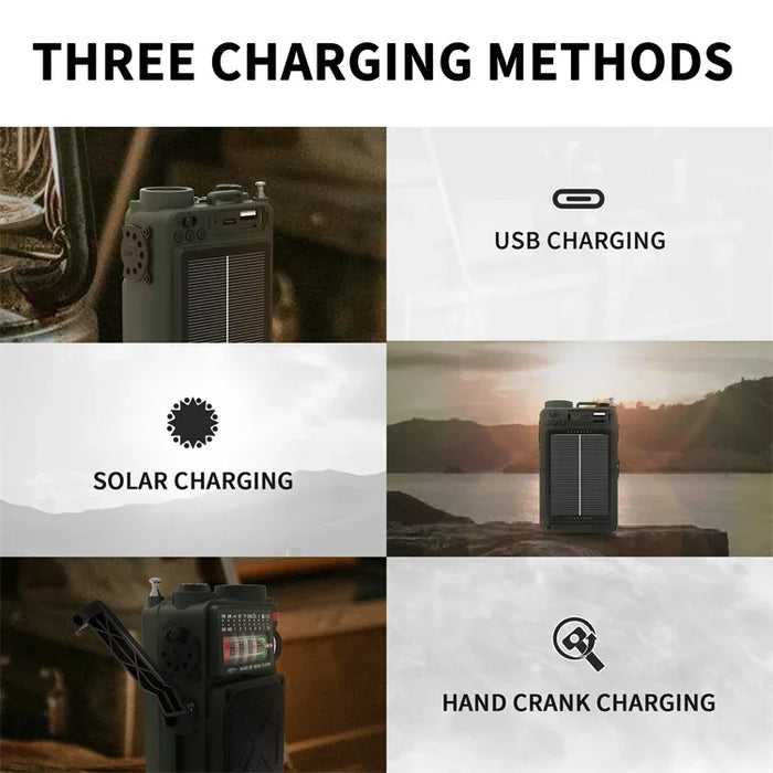 Hand-operated Emergency Solar Bluetooth Outdoor Camping Alarm Radio Multi-band Earthquake Prevention Solar Radio With Flashlight