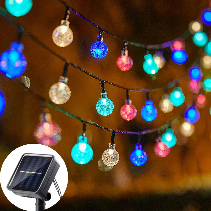 Solar Powered Crystal Ball LED String Lights Garlands for Christmas Outdoor Decoration.holiday Home Decor
