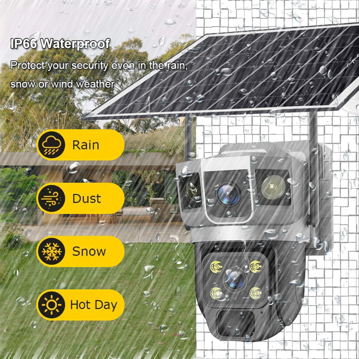 Solar Outdoor Surveillance Camera Dual Lens Triple Monitoring Shots PIR Humanoid Detection Smart Home CCTV WiFi Security Cameras