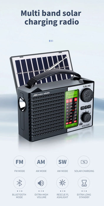 Portable FM AM SW Radio Rechargeable Outdoor Solar Full Band High Sensitivity Radio with LED Illumination and Wireless Speakers