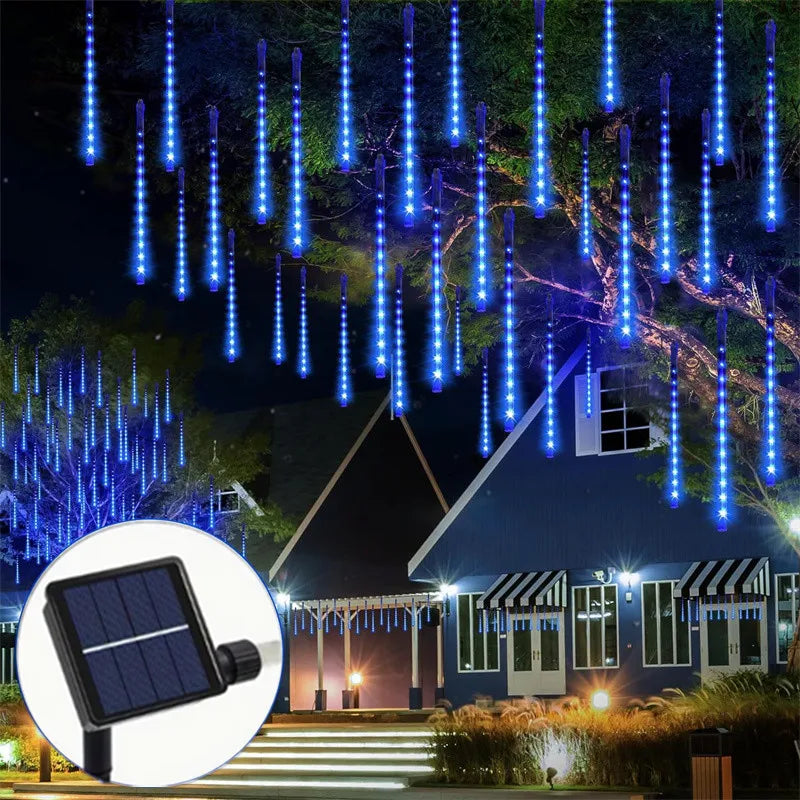Solar Meteor Shower Light Christmas Tree Outdoor Falling Rain Drop String Lights for Street Wedding Party Garden Eave Decoration