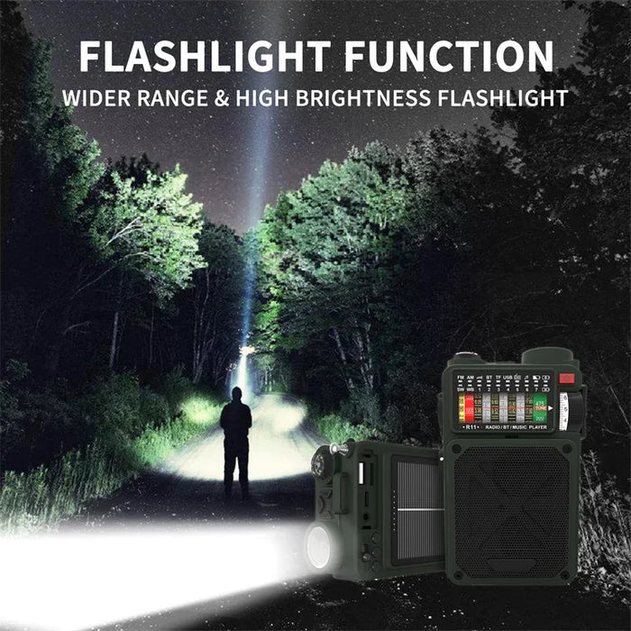 Hand-operated Emergency Solar Bluetooth Outdoor Camping Alarm Radio Multi-band Earthquake Prevention Solar Radio With Flashlight