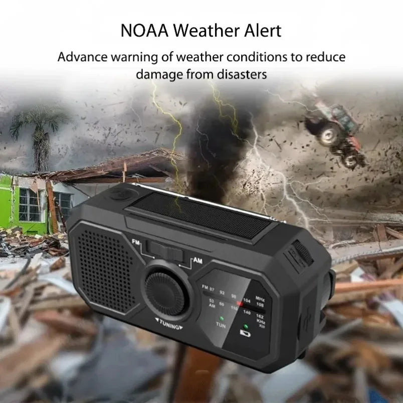 Portable Radio with Flashlights Durable Solar Powered Hand-Cranked Radio Wind Up Solar Radio for Outdoor Camping Survival