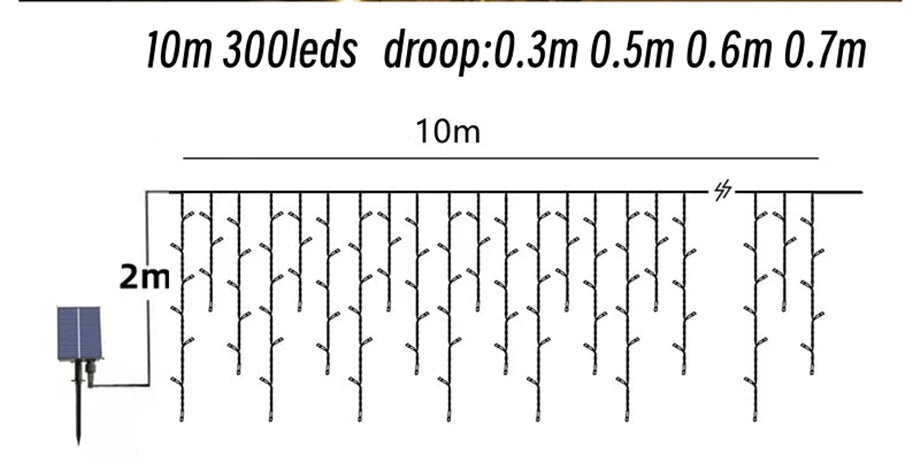 Solar Outdoor Light Garland Christmas Decorations 2023 Street Garland 8 Modes Festoon Led Light String with Remote Control