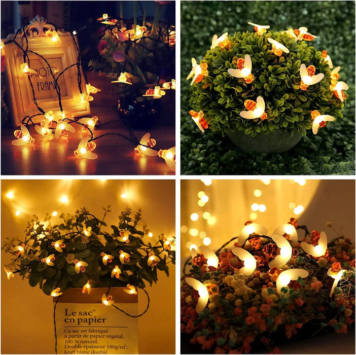 Solar String Light 20 LED Cute Bee Outdoor Light Wedding Home Garden Patio Party Christmas Tree Honeybee Starry Fairy Decor Lamp
