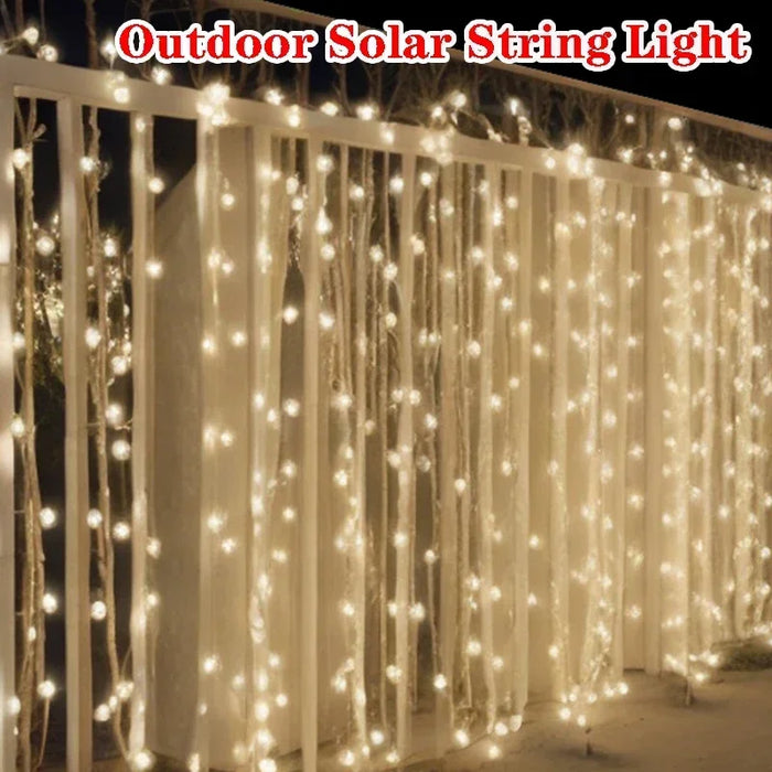 Christmas LED Solar Courtyard Curtain Lights Outdoor Waterproof Fairy String Lights with 8 Modes Garden Window Bedroom Wedding