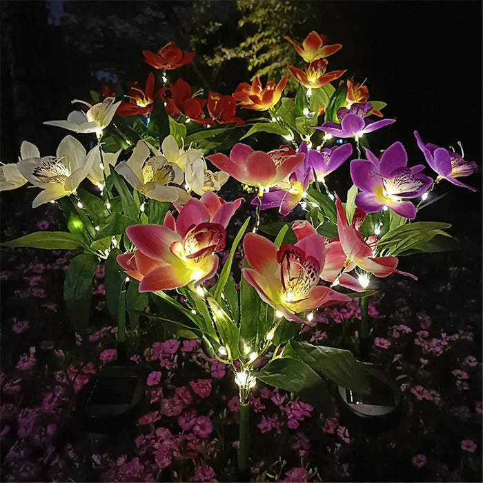 Solar Simulation Orchid Flower Lights Outdoor Lamp for Patio Lawn Garden Holiday Wedding Party Decoration Flower