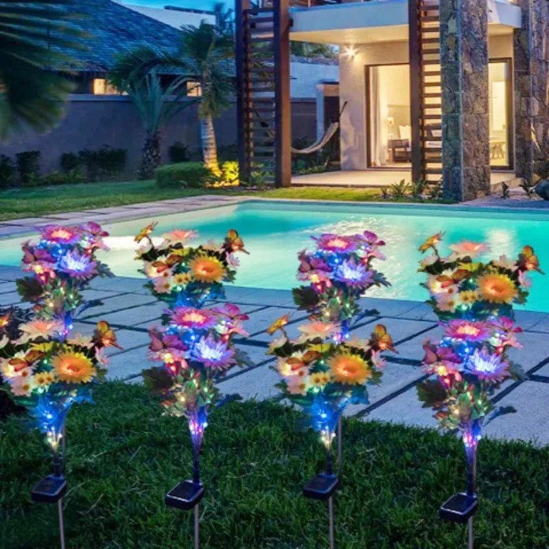 LED Solar Light Waterproof butterfly Solar Flowers Lamp Outdoor Decorative for Garden Yard Lawn Path Lighting Holiday Wedding