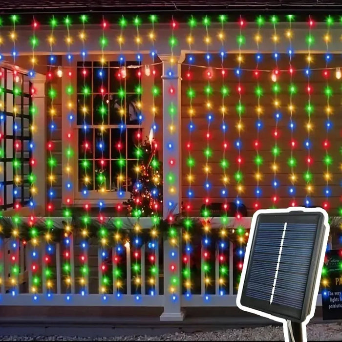 Christmas LED Solar Courtyard Curtain Lights Outdoor Waterproof Fairy String Lights with 8 Modes Garden Window Bedroom Wedding