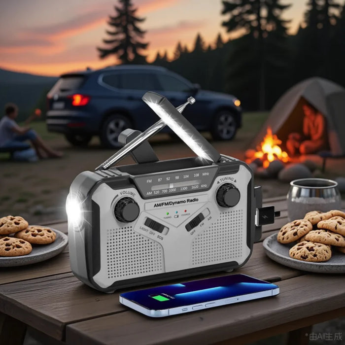 Emergency Solar Hand Crank Radio, AM/FM Portable with 2500mAh Power Bank & LED Light for Outdoor