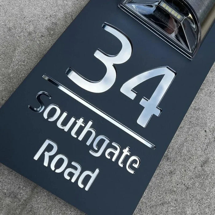 Customize Rectangle House Sign Solar LED Light Modern Residential Address Plaque Outdoor House Number Street Name Door Plates