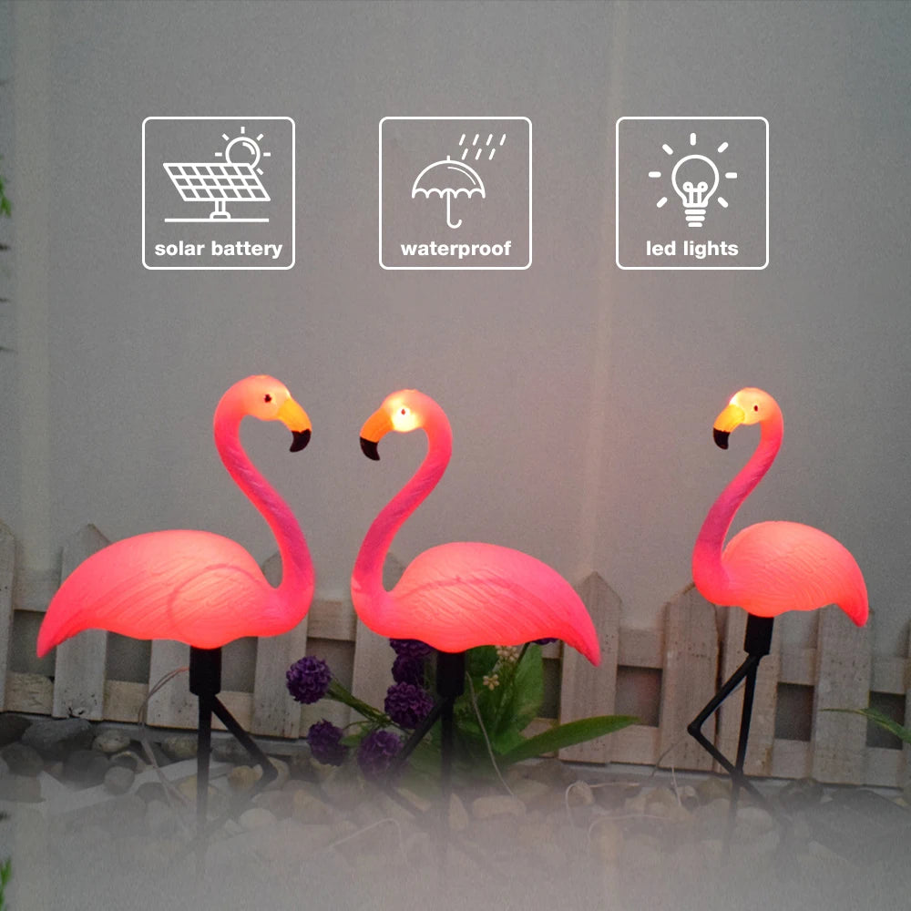 Solar Flamingo Light Outdoor Courtyard Decoration Garden Decor Stake Lights Waterproof LED Patio Walkway Light Lawn Lamp